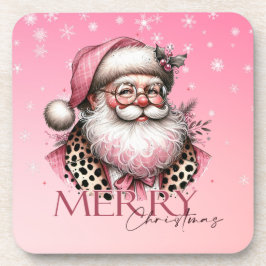 Roze Retro Santa Claus Vrolijk Kerstfeest Bier Onderzetter