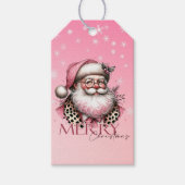 Roze Retro Santa Claus Vrolijk Kerstfeest Cadeaulabel (Voorkant)