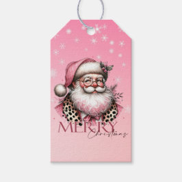 Roze Retro Santa Claus Vrolijk Kerstfeest Cadeaulabel
