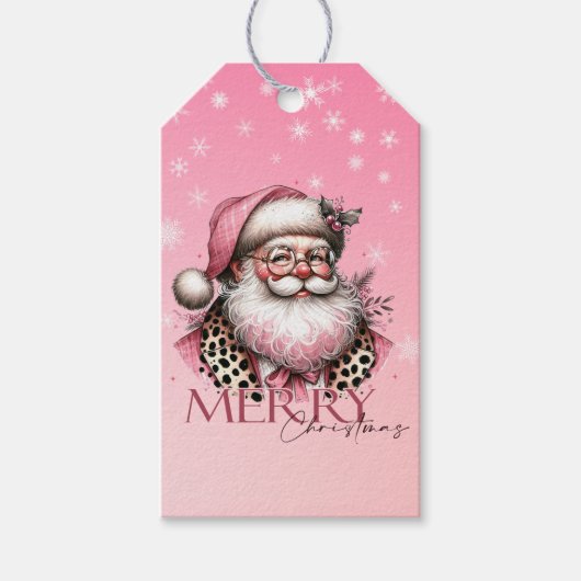 Roze Retro Santa Claus Vrolijk Kerstfeest Cadeaulabel (Voorkant)