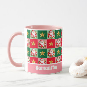 Roze Retro Santa Claus Vrolijk Kerstfeest Kinder Mok