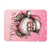 Roze Retro Santa Claus Vrolijk Kerstfeest Magneet (Horizontaal)