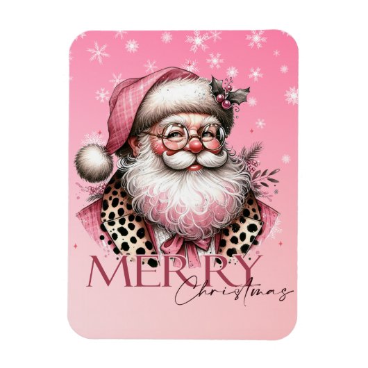 Roze Retro Santa Claus Vrolijk Kerstfeest Magneet (Verticaal)
