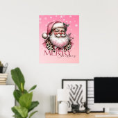 Roze Retro Santa Claus Vrolijk Kerstfeest Poster (Thuiskantoor)