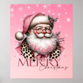 Roze Retro Santa Claus Vrolijk Kerstfeest Poster (Voorkant)