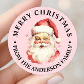 Roze  Retro Santa Claus Vrolijk Kerstfeest Ronde Sticker
