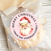 Roze  Retro Santa Claus Vrolijk Kerstfeest Ronde Sticker