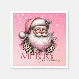 Roze Retro Santa Claus Vrolijk Kerstfeest Servet