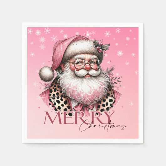 Roze Retro Santa Claus Vrolijk Kerstfeest Servet (Voorkant)