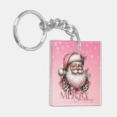 Roze Retro Santa Claus Vrolijk Kerstfeest Sleutelhanger (Voorkant Links)