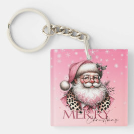 Roze Retro Santa Claus Vrolijk Kerstfeest Sleutelhanger