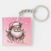 Roze Retro Santa Claus Vrolijk Kerstfeest Sleutelhanger (Achterkant)