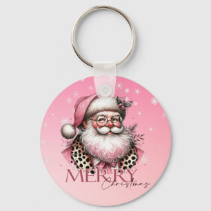 Roze Retro Santa Claus  Vrolijk Kerstfeest Sleutelhanger