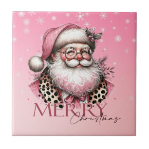 Roze Retro Santa Claus Vrolijk Kerstfeest Tegeltje