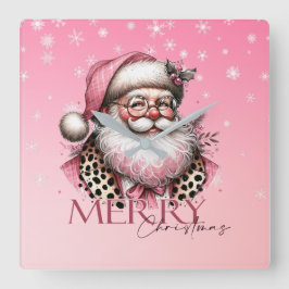Roze Retro Santa Claus Vrolijk Kerstfeest Vierkante Klok