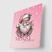 Roze Retro Santa Claus Vrolijk Kerstfeest Vierkante Klok (Hoek)
