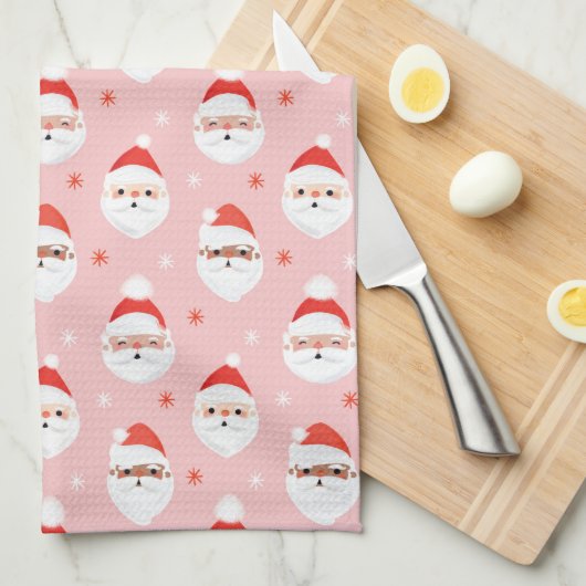 Roze Retro Santa Clause Theedoek (Quarter Fold)