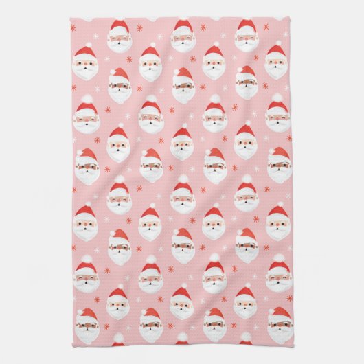 Roze Retro Santa Clause Theedoek (Verticaal)