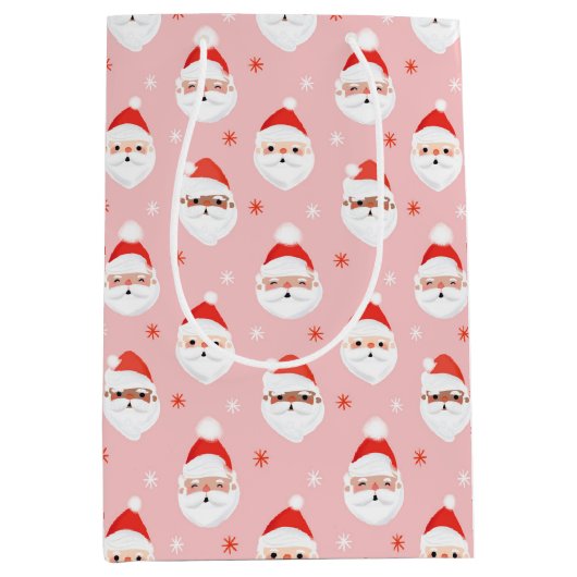 Roze Retro Santa Clause Verpakkingspapier Medium Cadeauzakje (Voorkant)