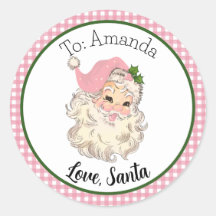 Roze Retro Santa Gift Label
