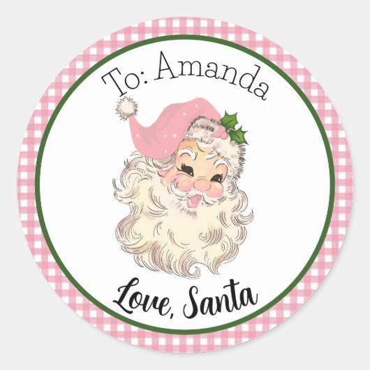Roze Retro Santa Gift Label (Voorkant)
