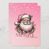 Roze Retro Santa Vrolijk Kerstfeest Feestdagenkaart (Voorkant / Achterkant)