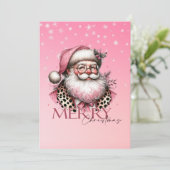 Roze Retro Santa Vrolijk Kerstfeest Feestdagenkaart (Staand voorkant)