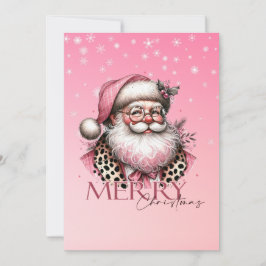 Roze Retro Santa Vrolijk Kerstfeest Feestdagenkaart