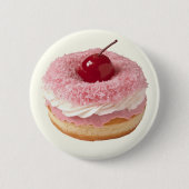 Roze Retro Schattige Cherry Donut Button (Voorkant)