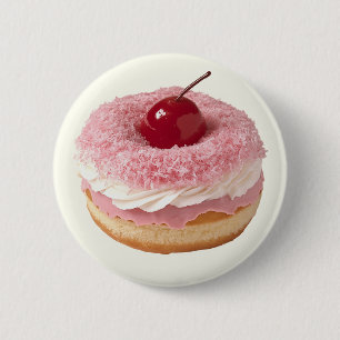Roze Retro Schattige  Cherry Donut Button