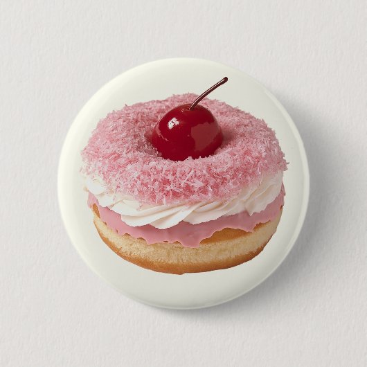 Roze Retro Schattige  Cherry Donut Button (Voorkant)