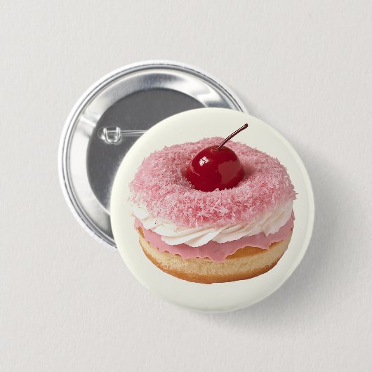 Roze Retro Schattige Cherry Donut Button (Voorkant /achterkant)