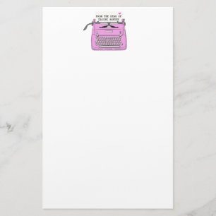 Roze retro  schrijfmachine desktop op maat briefpapier