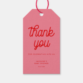 Roze Retro  script Baby shower Cadeaulabel