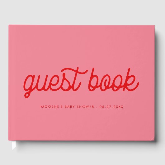 Roze Retro script Baby shower Gastenboek (Voorkant)