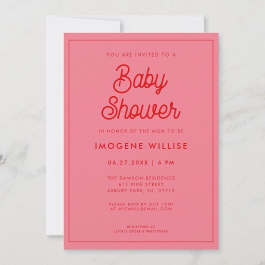 Roze Retro  script Baby shower Kaart (Voorkant)