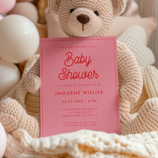 Roze Retro script Baby shower Kaart