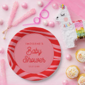 Roze Retro  script Baby shower Papieren Bordje (Feest)