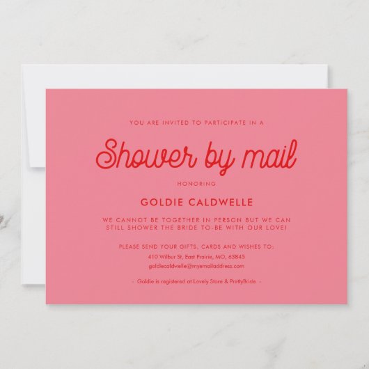 Roze Retro  script Baby shower per post Kaart (Voorkant)