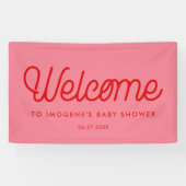 Roze Retro  script Baby shower Welkom Spandoek (Horizontaal)