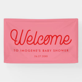 Roze Retro  script Baby shower Welkom Spandoek