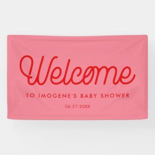 Roze Retro  script Baby shower Welkom Spandoek