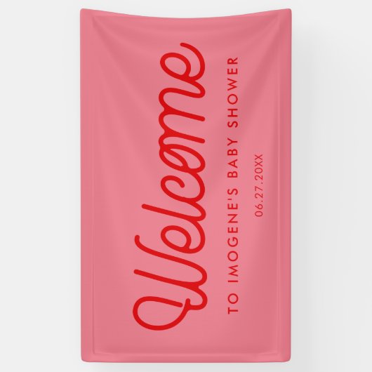 Roze Retro  script Baby shower Welkom Spandoek (Verticaal)