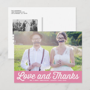 Roze Retro Script Foto bruiloft Dank u Briefkaart