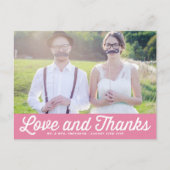 Roze Retro Script Foto bruiloft Dank u Briefkaart (Voorkant)
