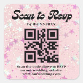 roze retro script rsvp qr code bruiloft vierkante sticker (Voorkant)