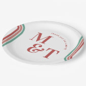 Roze | Retro Seventies Stripes | Weddenschapsmonog Papieren Bordje (Gekanteld)