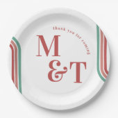 Roze | Retro Seventies Stripes | Weddenschapsmonog Papieren Bordje (Voorkant)