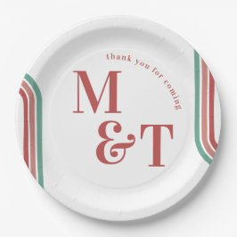 Roze | Retro Seventies Stripes | Weddenschapsmonog Papieren Bordje