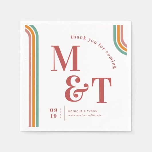 Roze | Retro Seventies Stripes | Weddenschapsmonog Servet (Voorkant)